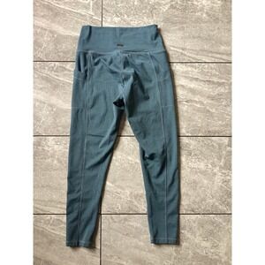 Prana Electa Ribbed High Waisted Leggings Blue Large 7/8 Length Pockets Yoga Gym